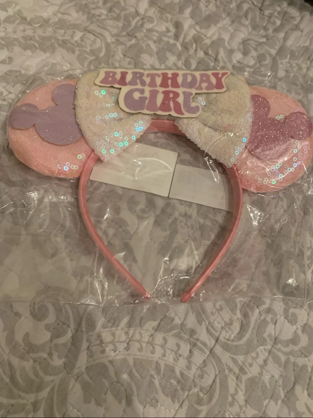 Birthday Girl Pink Sequin Minnie Ear Headband